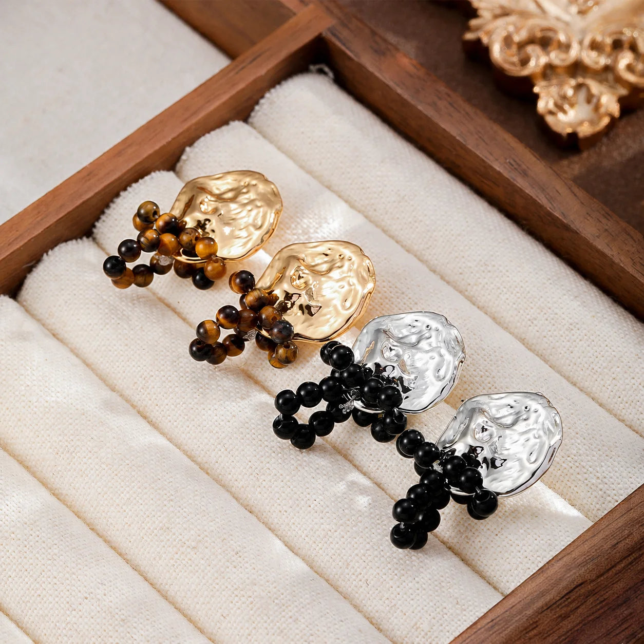 Women Black Obsidian Bow White K Stud Earring Wholesale Low MOQ Factory Price in Stock Jewelry for Female Causal Party Daily