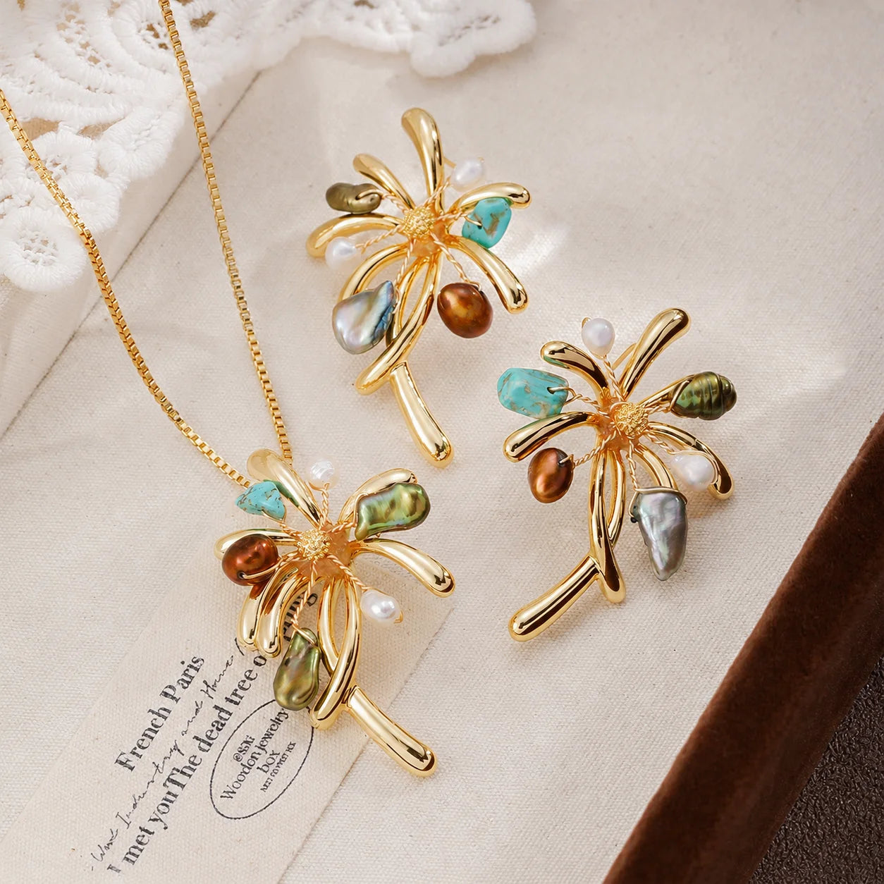 Women Colorful Fireworks Alloy Copper Stud Earring Necklace Factory Price Wholesale in Stock Jewelry Sets for Female Daily