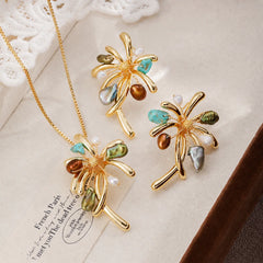 Women Colorful Fireworks Alloy Copper Stud Earring Necklace Factory Price Wholesale in Stock Jewelry Sets for Female Daily