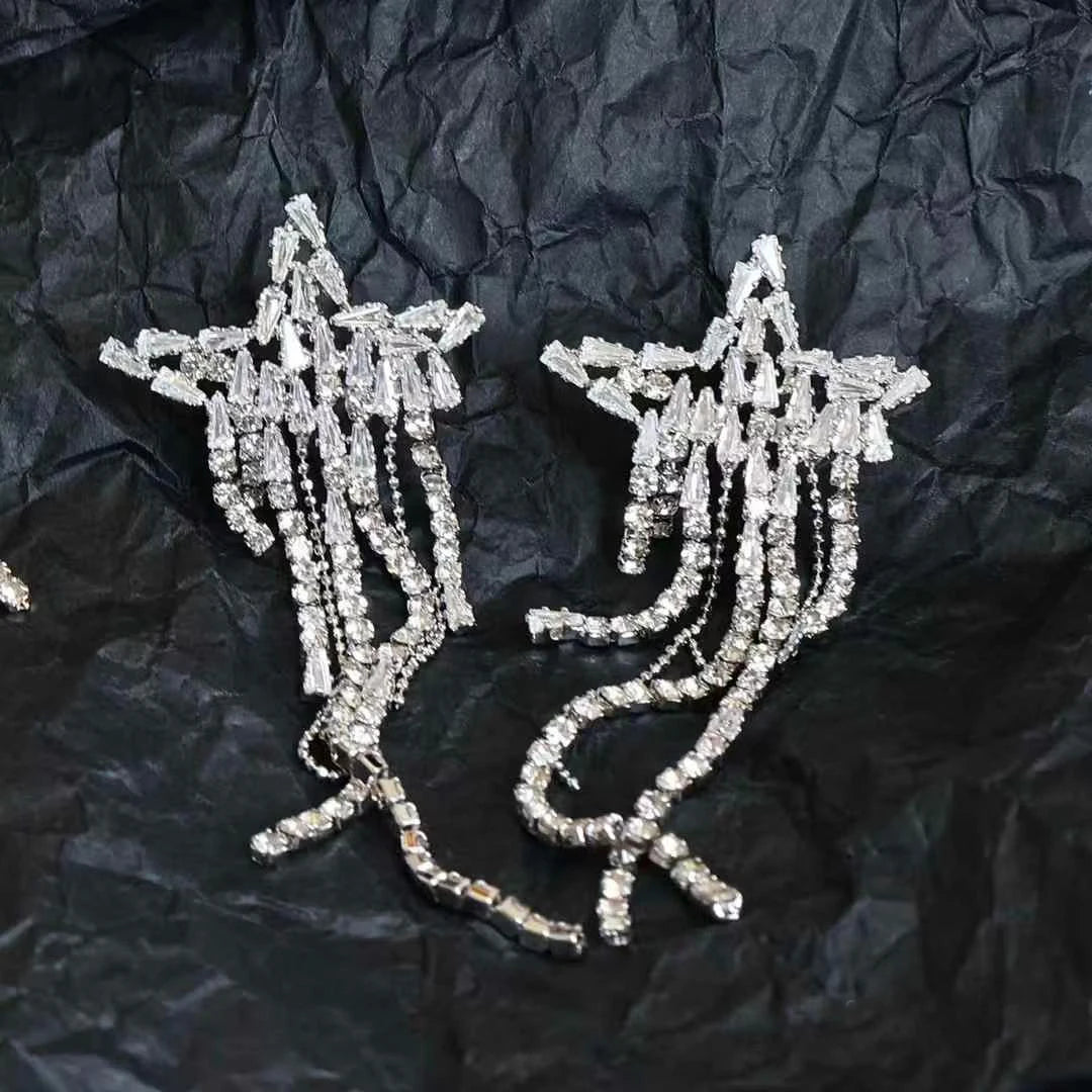 Female Star Bowknot Decorative Drop Earring Exaggerated Fashion Sparking Dainty Charms Bulk Jewelry Accessories for Women Daily