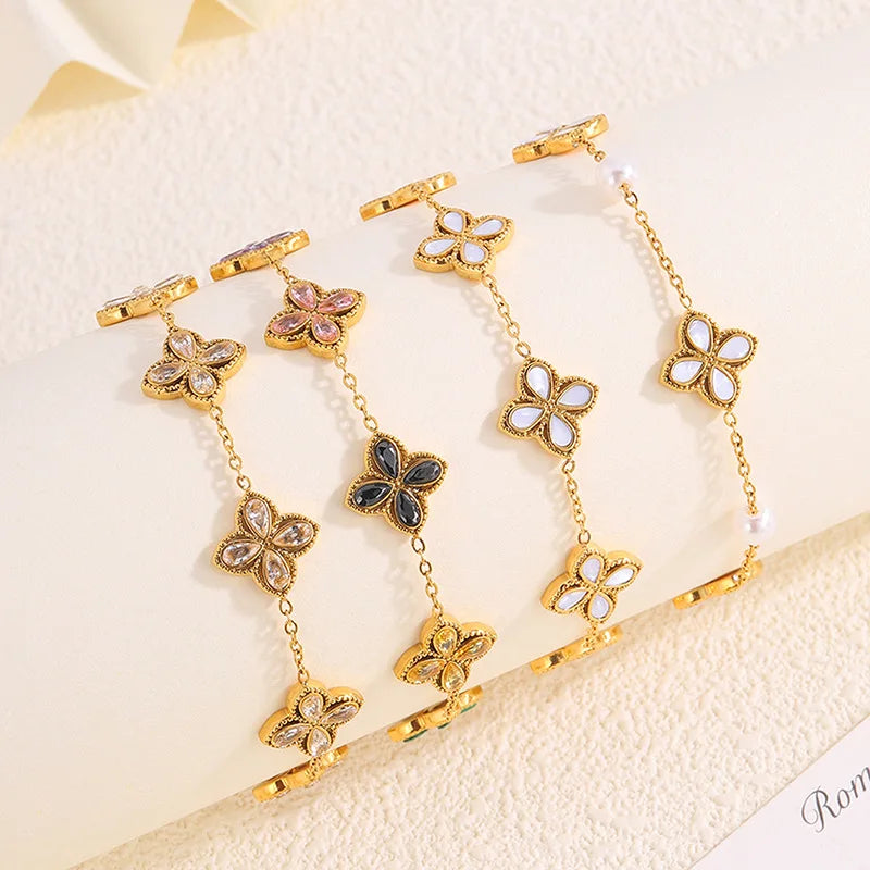 Fashionable Zircon Four-leaf Clover Bracelet for Girl Refined Unique Light Luxury High-end Jewelry Women's Accessories Wholesale