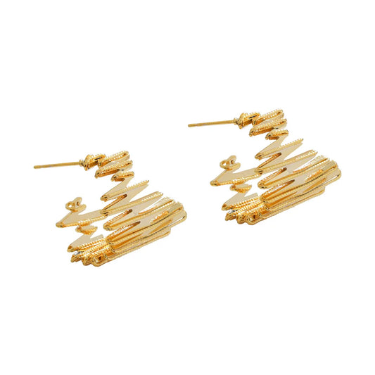 Fashion Gold Silver Plated Abstract Zigzag Line Hoop Earrings Women Irregular Geometric Textured Wavy Statement Ear Jewelry Bulk