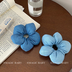 Solid Color Denim Flower Scrunchies for Baby Girls Classic Simple Hair Ties for Kids Children Teens Hair Accessories in Stock