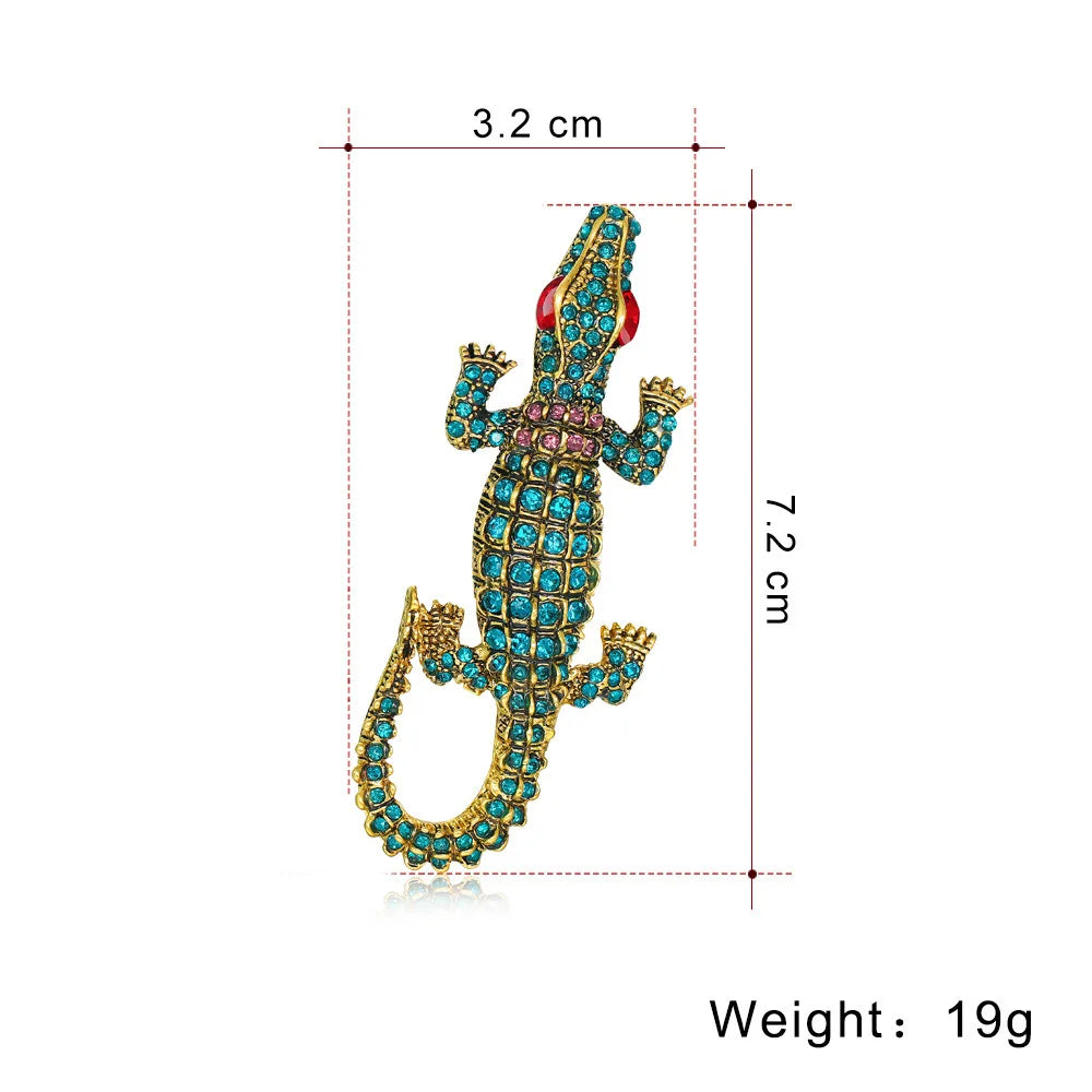 Fashion Glitter Rhinestone Animals Crocodile Brooches for Girls Trendy Glamorous Stylish Pin Jewelry for Women Lady Accessories