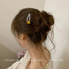 Women Rhinestone Multicolor Beads Snap Clips Fashion Sparking Sweet Simple Customized in Stock Hairpins Accessories for Daily