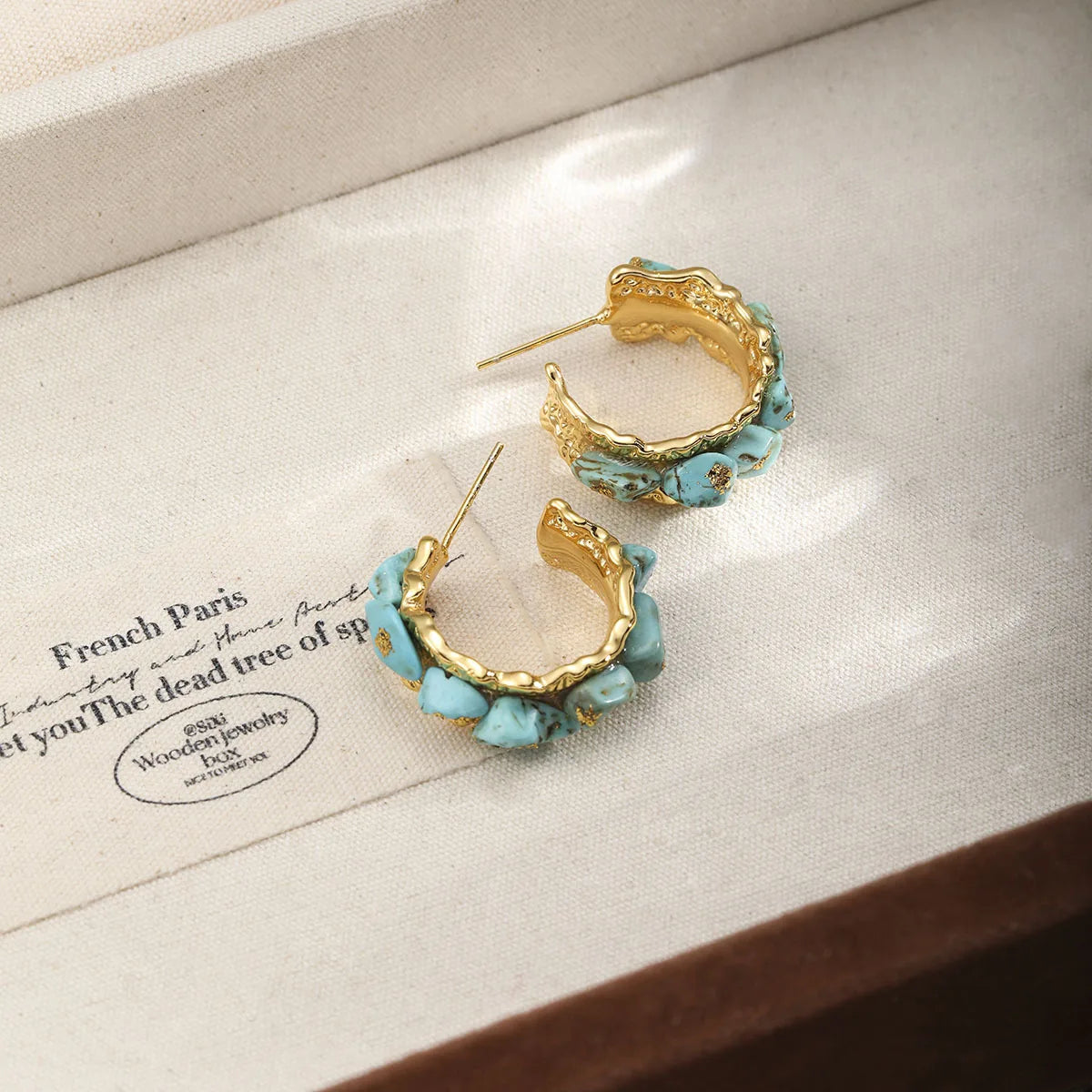 Fashion Tiger Eye Stone Blue Turquoise Shell 18K Gold Plated S925 Silver Hoop Earrings for Girl Jewelry for Women Lady Wholesale