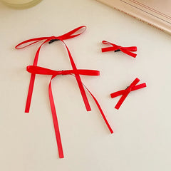 Red Solid Color New Year Ribbon Bowknot Hair Clips for Girls Cute Sweet Stylish Haarspange for Women Ladies Kids Festival