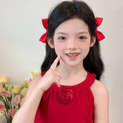 Solid Color Red Bowknot Polka Dot Fabric Hair Clips Baby Girls Cute Sweet Fashion Party Alligators Kids Hair Accessories