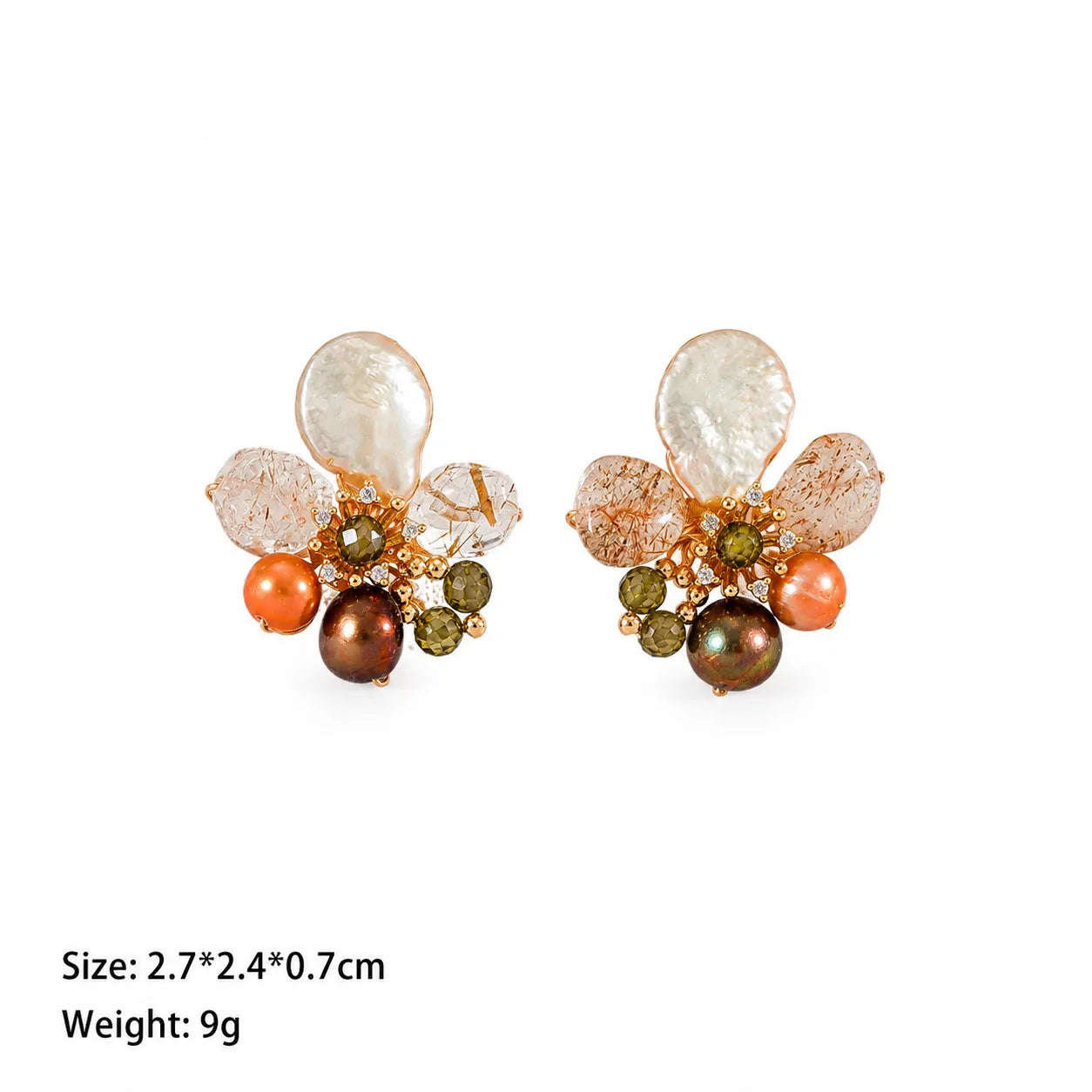 Fashion Freshwater Pearl Crystal Cubic Zirconia 18K Gold Plated Stud Earrings for Girls Trendy Jewelry for Women Lady Wholesale