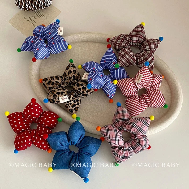 Fashion Cute Sweet Classic Star Polka Dot Scrunchies for Baby Girls Elegant Kawaii Hair Clips for Kids Children Hair Accessories
