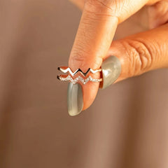 Trendy Double-layer Rings Solid Colors Zircon-encrusted Wavy Line Ring Japanese and Korean Style Simple Elegant Women Jewelry