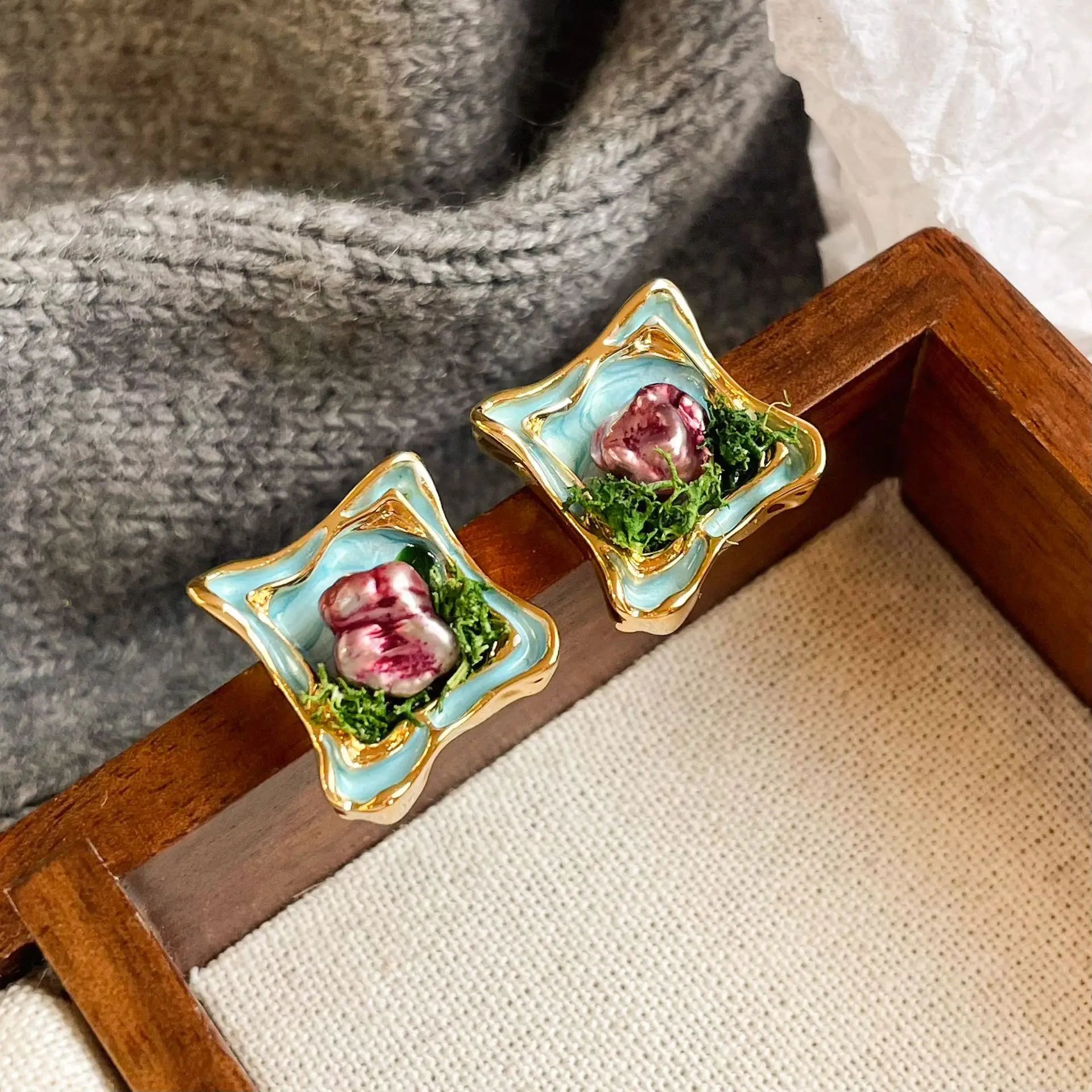 Fashion Freshwater Pearl Hand-Painted Drip Glaze Stud Earrings for Girls Dainty S925 Silver Jewelry for Women Ladies Wholesale