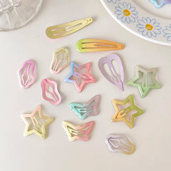 Colorful Candy Color Cute Hair Clips for Girls Kids Sweet Heart Star Shaped Butterfly Snap Clips for Women Hair Accessories
