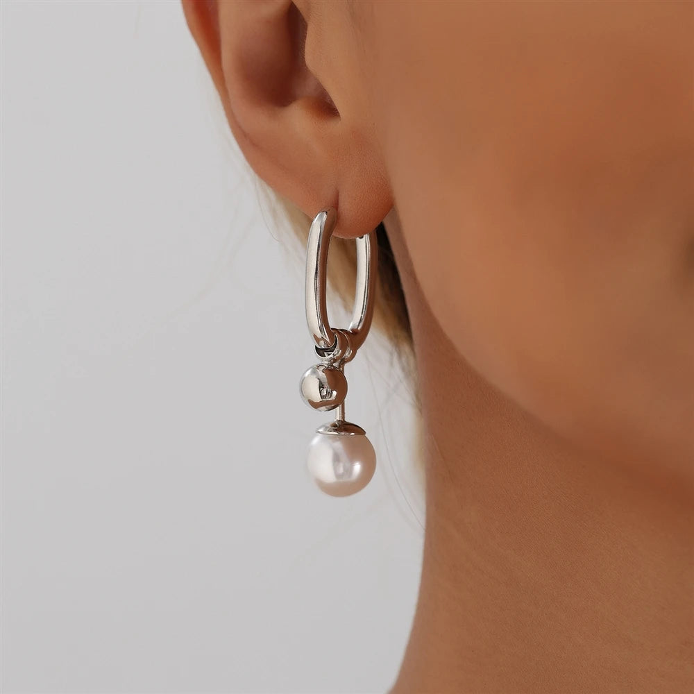Fashion Simple Art Deco Trendy Drop Earrings for Girls Sweet Imitation Pearl Jewellry for Women Ladies Accessories Wholesale