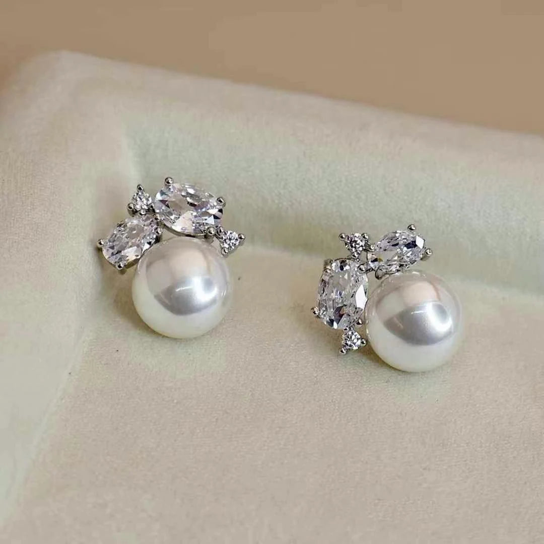 Elegant Imitation Pearl Graceful Stud Earrings for Girls Simple Glitter Luxury Jewellry for Women Ladies Accessories Art Deco