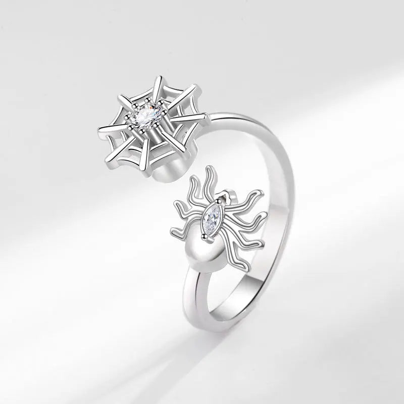 Hot Sale Spider Spinner Rings Black and Silver Zircon Fashionable Statement Anti-anxiety Rings for Unisex Accessories Wholesale