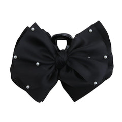 Solid Color French Princess Style Bowknot Imitation Pearl Hair Claw Clips Women's Daily Hair Accessories Ladies Fabric Hair