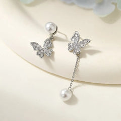 Elegant Simple Minimalistic Butterfly Drop Earrings for Girls Imitation Pearl Glitter Jewelry for Women Ladies Accessories