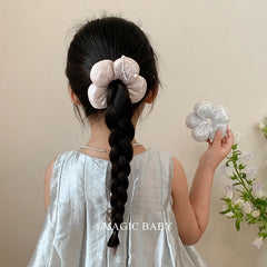 Solid Color Flower Bowknot Scunchies for Baby Girls Simple Minimalistic Elegant Hair Ties for Kids Children Hair Accessories
