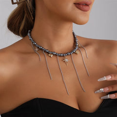 Fashion Beads Heart Link Tassel Necklaces for Girls Sweet Spicy Elegant Punk Y2K OOTD Jewelry for Women Ladies Accessories