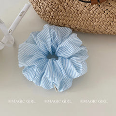 Elegant Blue Glitter Stripe Lace Scunchies Girls Fashion Stylish Sweet Cute Hair Ties for Women Ladies Hair Accessories