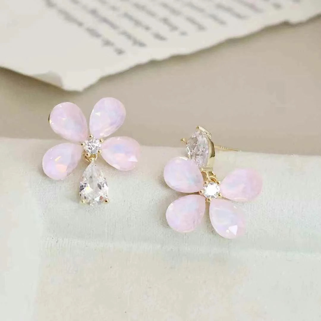 Sweet Flowers Floral Elegant Cute Drop Earrings for Girls Trendy Art Deco Designer Jewelry for Women Ladies Accessories Chic