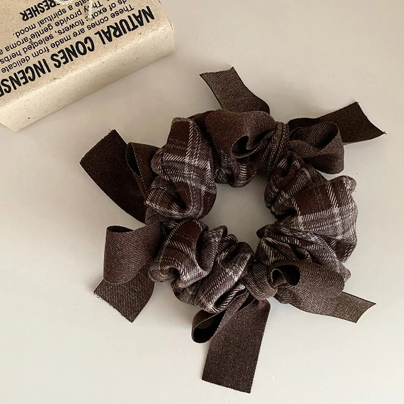 Fashion Ribbon Plaid Simple Scrunchies for Girls Elegant Autumn Winter Hair Ties for Women Ladies Hair Accessories in Stock