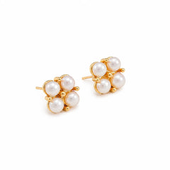 Women White Shell Beads S925 Silver 18k Gold-plated Stud Earring Bulk Order in Stock Fashion Elegant Jewelry for Female Daily