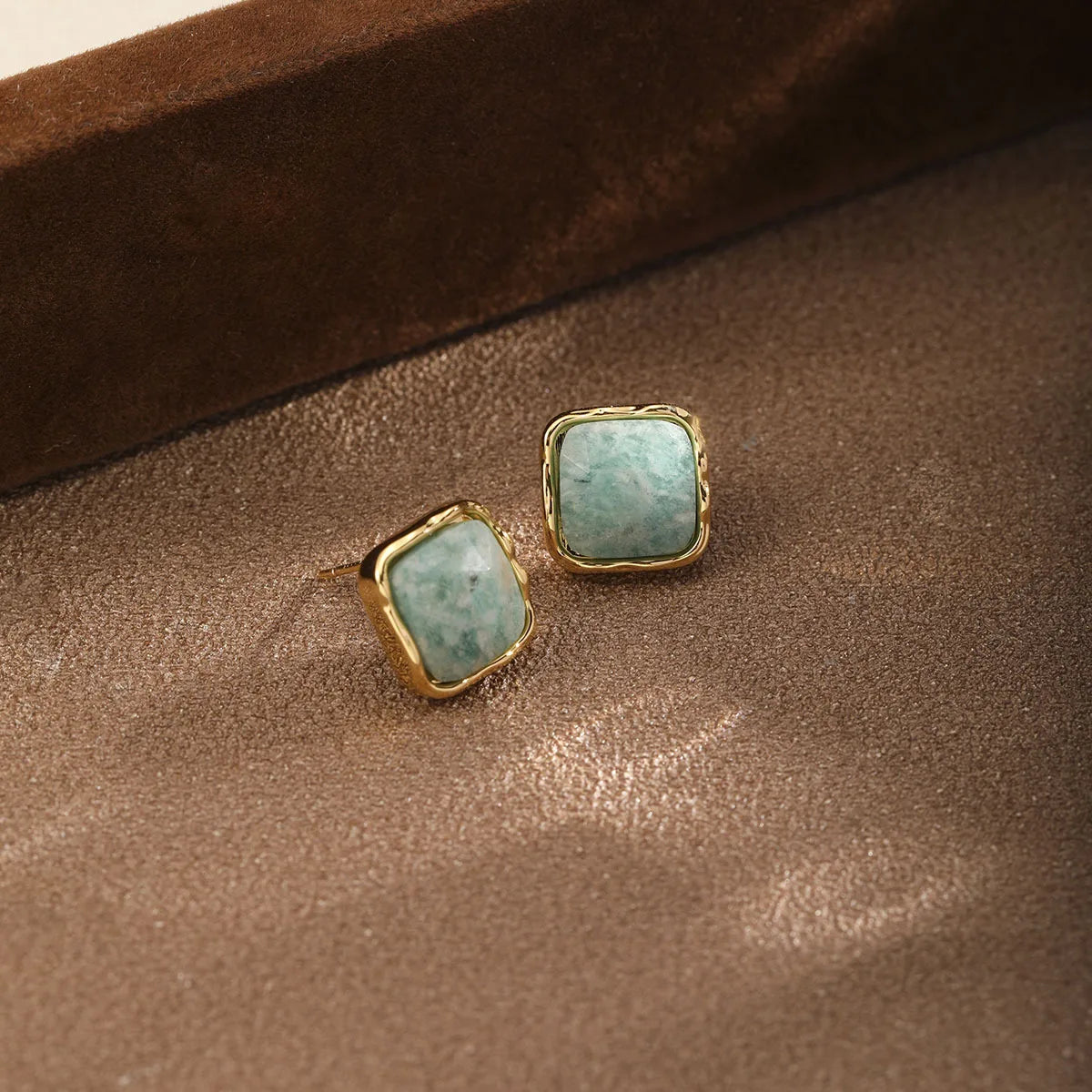 Women Square Shape Green Natural Stone Stud Earring Elegant Dainty Trendy Factory Price Low MOQ in Stock Jewelry for Female