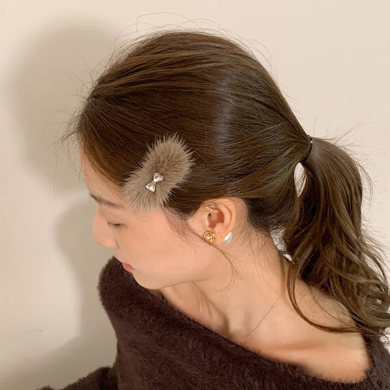 Fashion Fluffy Glitter Bowknot Hair Clips for Girls French Style Elegant Alligators for Kids Children Hair Accessories in Stock