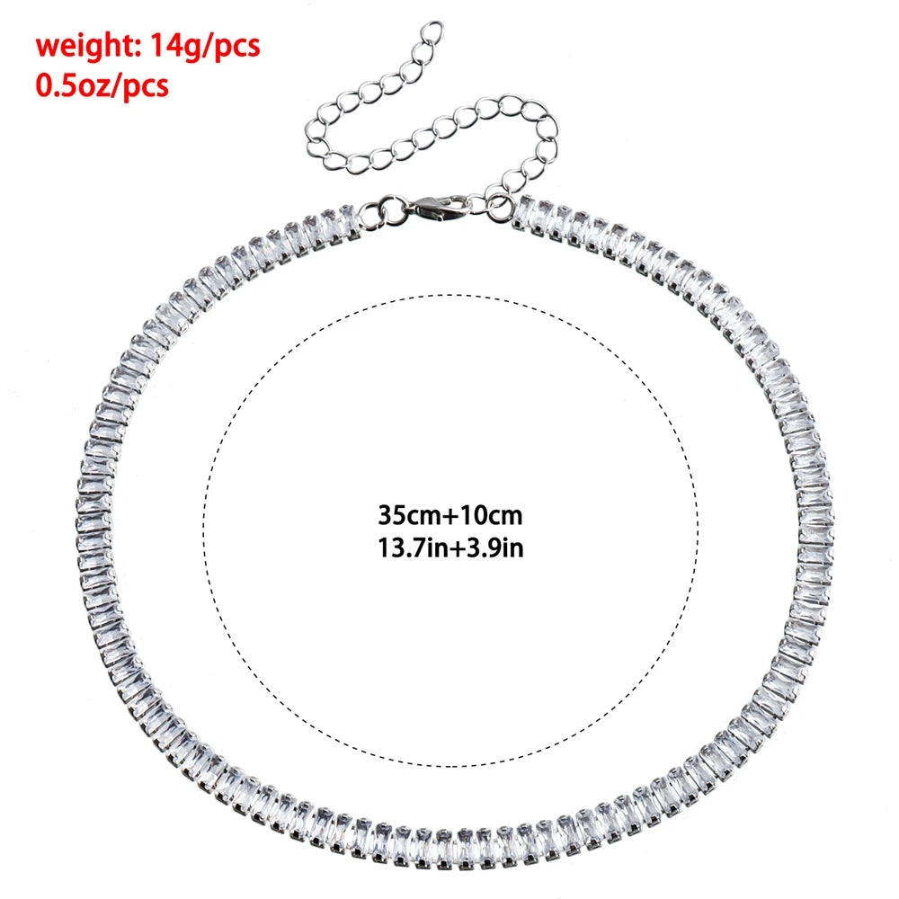 Simple Rhinestone Fashion Glitter Sparkle Necklaces for Girls Minimalistic Jewelry Suits for Women Ladies Female Accessories