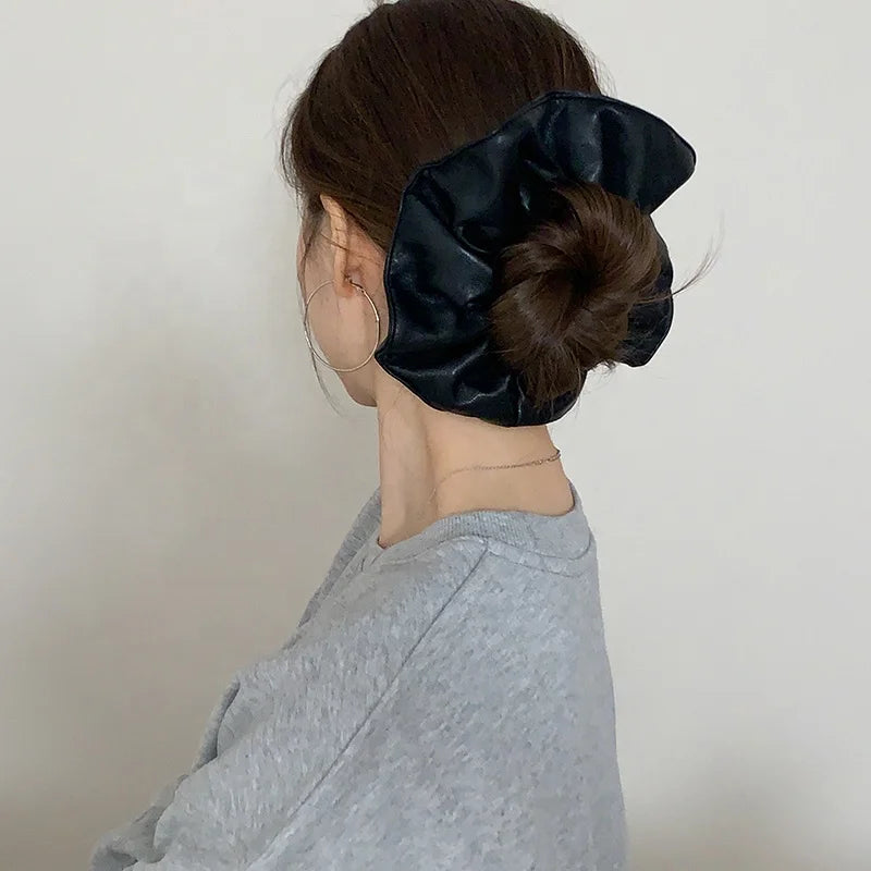 Women Hot Sale Solid Color PU High Elastic Hair Ties Fashion Elegant Vintage Customized Bulk Order in Stock Scrunchies Accessory