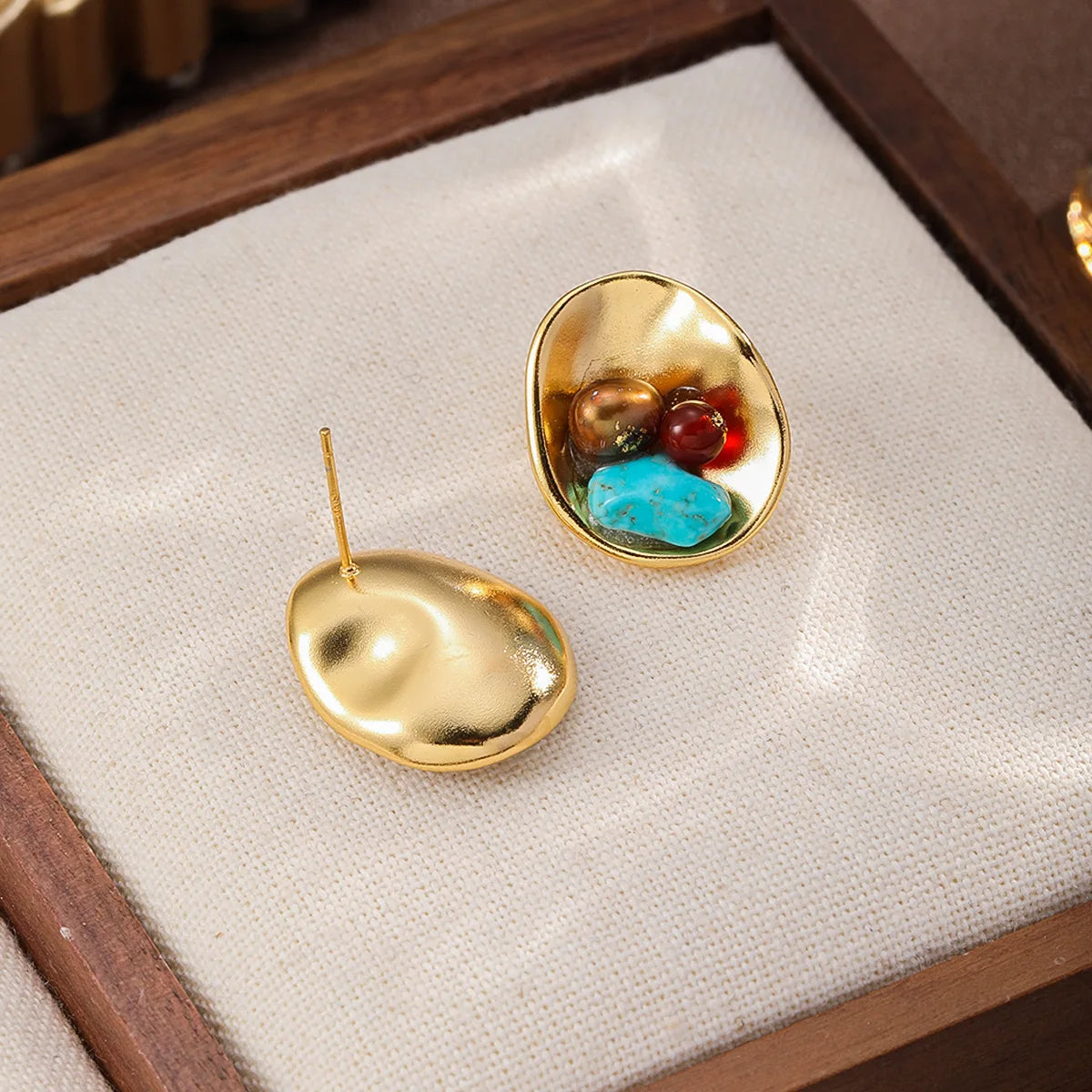 Fashion S925 Silver Turquoise Red Agate Stud Earrings for Girls Boho Vintage Jewelry for Women Ladies Wholesale China Factory