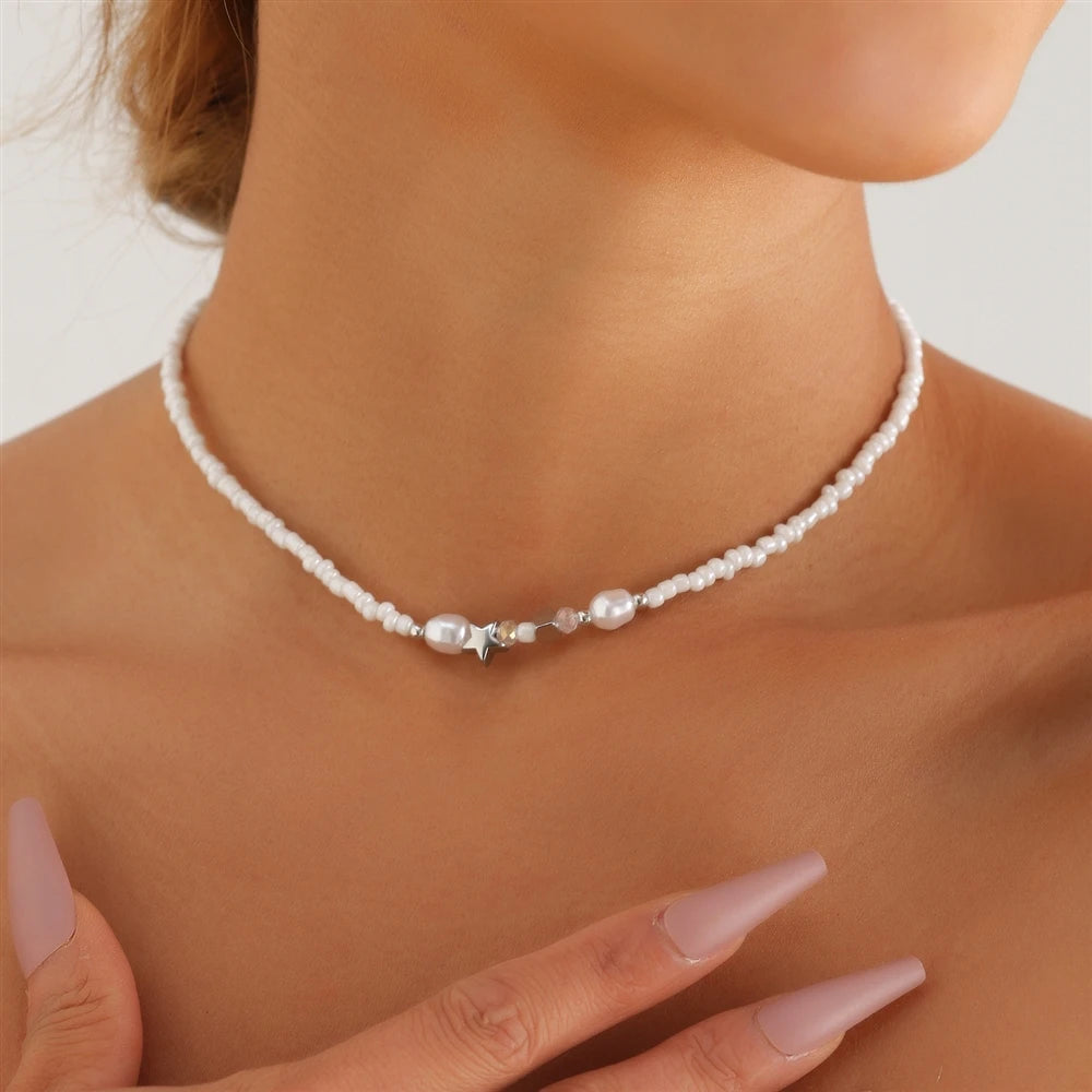Fashion Star Beads Simple Solid Color Necklaces for Girls Sweet Trendy Jewellry for Women Ladies Accessories Chinese Supplier