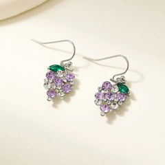 Dainty Grapes Fruits Glitter Heart Drop Earrings for Girls Imitation Pearl Rhinestone Jewelry for Women Ladies Accessories