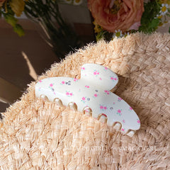 Elegant Sweet High-End Acetate Hair Claw Clip Retro Print Flowers with Rhinestones Sophisticated Hair Accessory for Parties