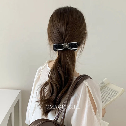 Women 2025 Hot Sale Bowknot Rhinestone Banana Clips Elegant Vintage Fashion in Stock Female Daily Hairpins Clamps Accessories