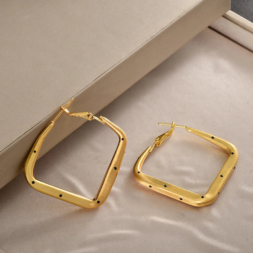 Korean-style Plain Square Earrings Bezel Polka Dot Brushed Hoop Earrings High-end Niche Design Elegant Large Simple Accessories
