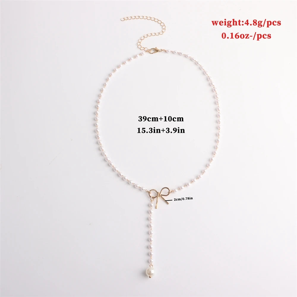 Fashion French Style Imitation Pearl Simple Necklaces for Girls Elegant Trendy Glamorous Jewellry for Women Ladies Accessories