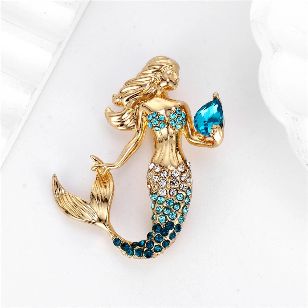 Fashion Alloy Sweet Mermaid Brooches for Girls Elegant Princess Glitter [Pins Jewelry for Women Ladies Accessories Wholesale