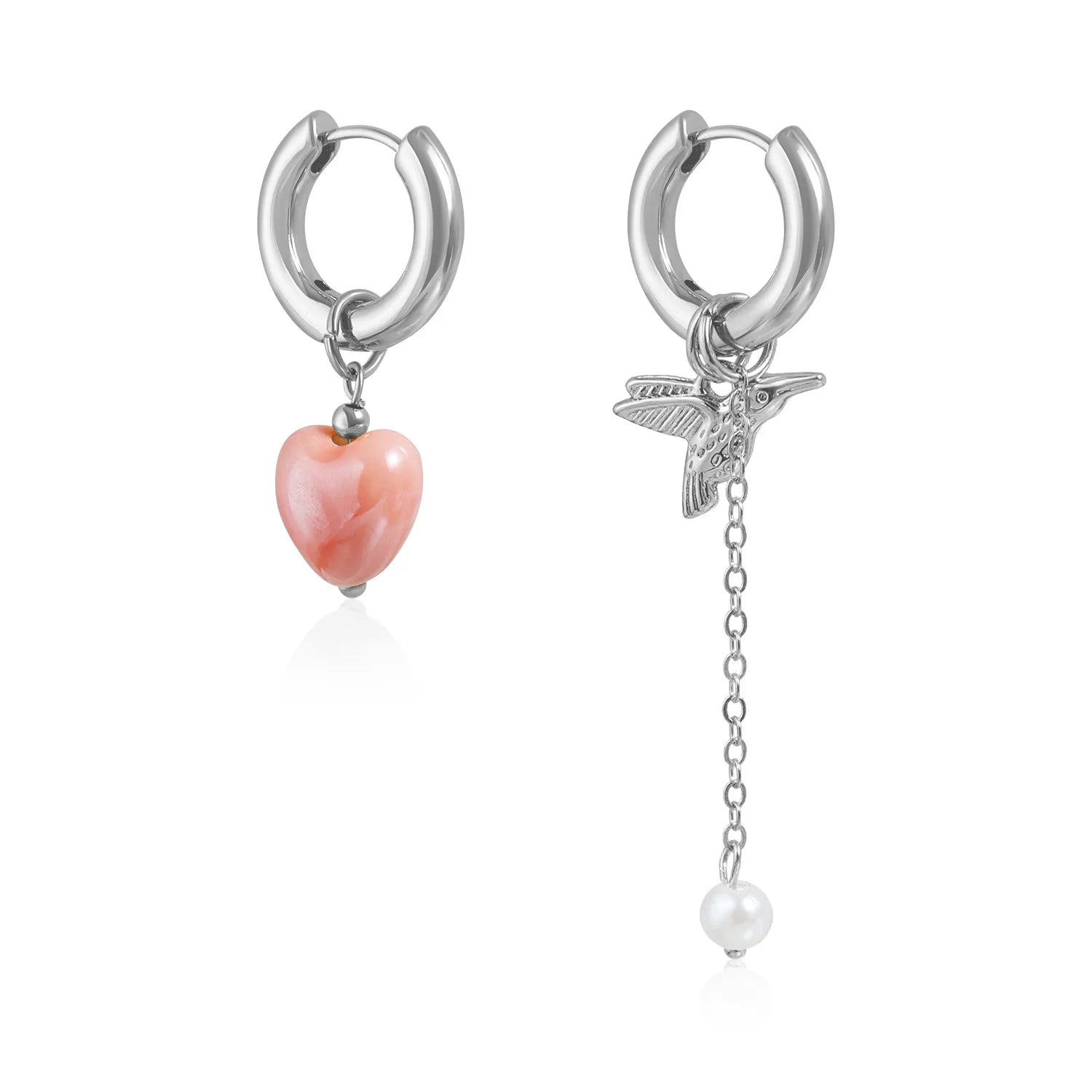 Fashion Simple Pink Heart Bird Elegant Drop Earrings for Girls Cute Sweet Trendy Jewellry for Women Ladies Accessories Wholesale
