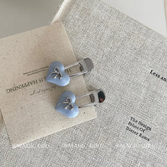Women Silver Blue Heart Bowknot Small Alligator Clips Fashion Elegant Lightweight in Stock Hairpins Accessories for Female Daily