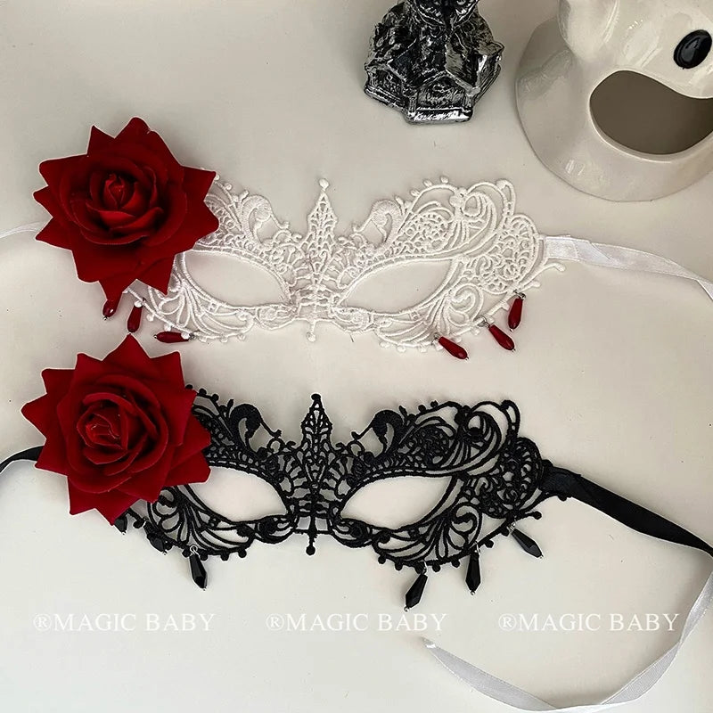 Halloween Mask for Kids Rose Spooky Elegant Children Face Mask Costume Party Accessory Trick or Treat Gift Vampire Gothic Theme