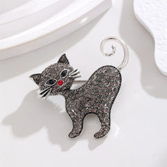 Fashion Cat Glitter Rhinestone Puppy Sweet Brooches for Girls Stylish Animals Pins Jewelry for Women Ladies Accessories Chic