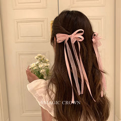 Sweet Ribbon Bowknot Hair Clips Accessories for Girls Solid Color Cute Fashion Fancinators  Hair Claws Lace  for Women Ladies