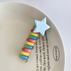 Kids Candy Color Star Telephone Wire Hair Ties Fashion Chic Sweet Cute in Stock Scrunchies Accessories for Children Daily Causal