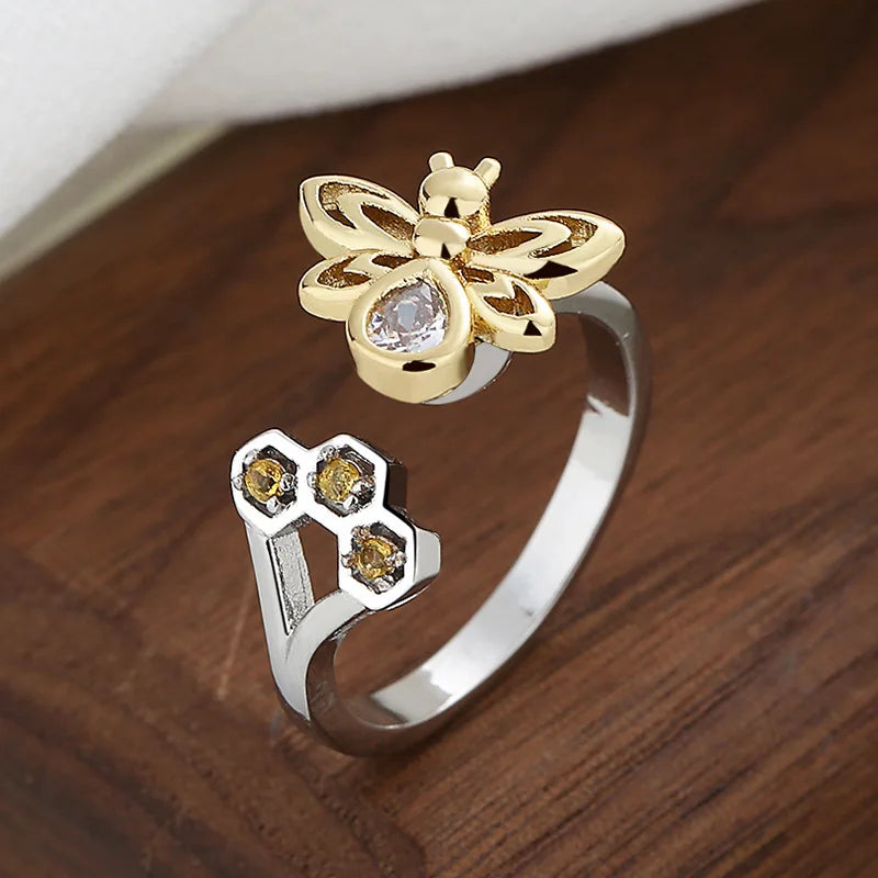 Light Luxury Honeycomb Bee Rotating Rings Flower Cute Ring Fashion Ins Women's Jewelry Accessory Cross-border Hot Sale Wholesale