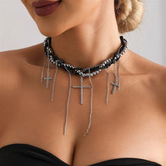 Fashion Beads Layered Wearing Cross Gothic Necklaces for Girls Sweet Spicy Trendy Jewelry for Women Ladies Accessories Wholesale