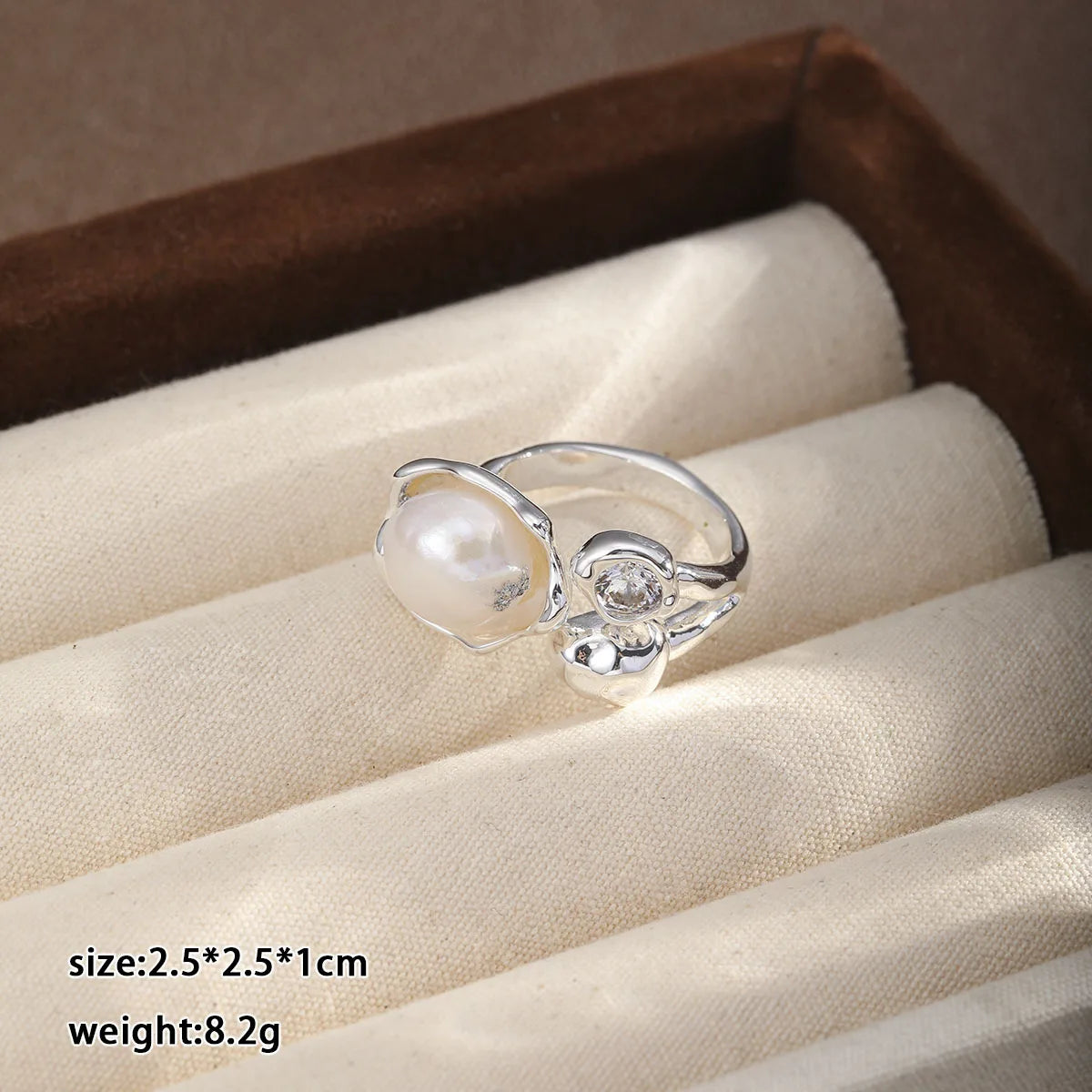 Fashion Simple Baroque Pearl White Zircon Rings for Girls Sweet White K Plated Jewelry for Women Ladies Wholesale China Factory