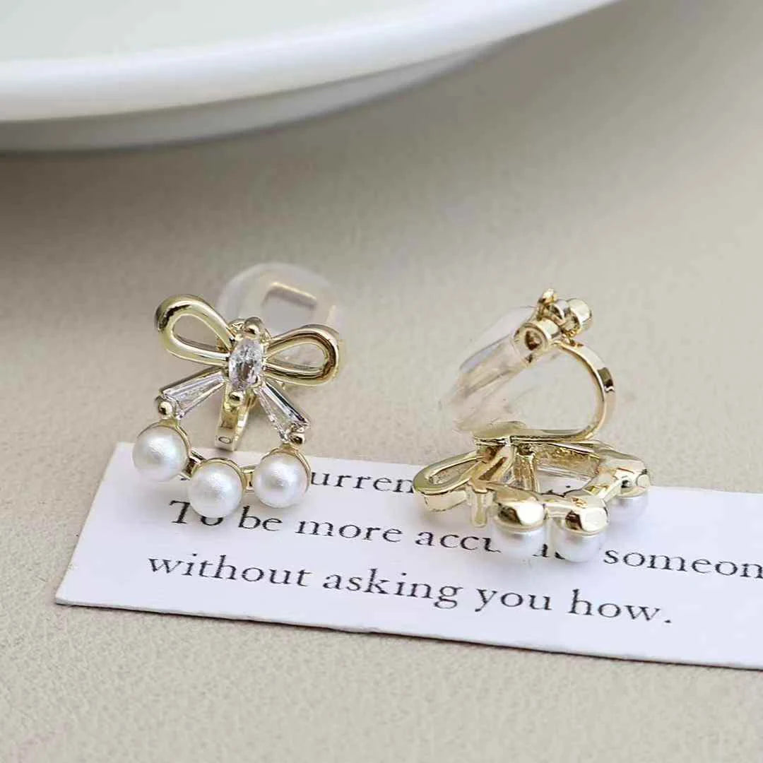 Women Bow Imitation Pearl Decorative Mini Clip-on Earring Charms Trendy Fashion Dainty Wholesale Jewelry Accessories for Daily